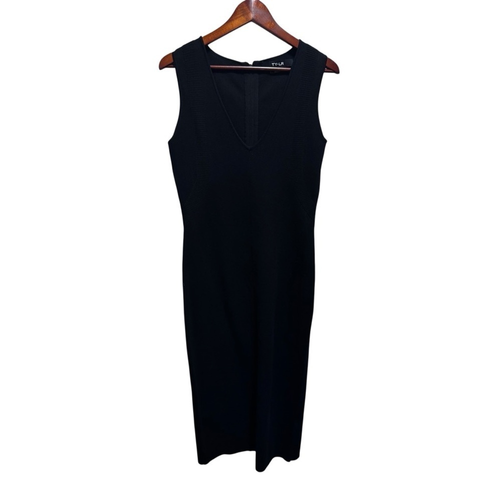 TY-LR Black Vneck Midi Dress Exposed Back Zip Size Medium